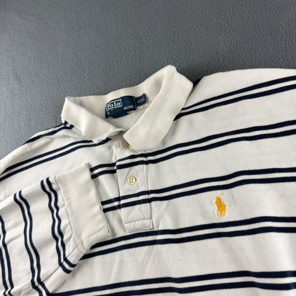 Vintage Polo Ralph Lauren Shirt Men's 2XL White Blue Striped Rugby Preppy Pony